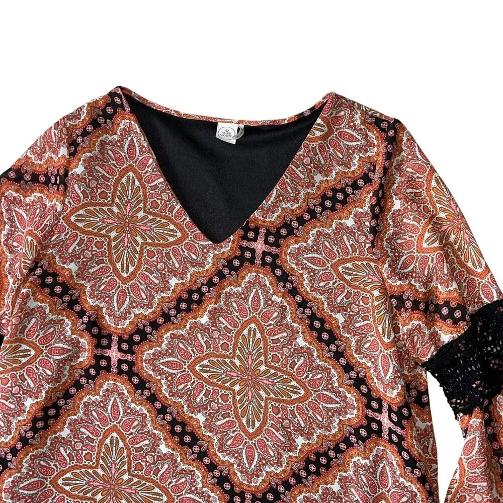 Paper Crane Anthropologie M Fairy Boho Mini Dress Orange Paisley Bell Sleeves - Picture 2 of 6